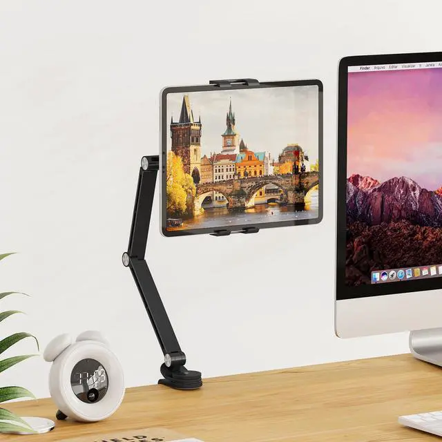 Alt view image 7 of 7 - Tablet Stand Holder, Adjustable Foldable Tablet Arm iPad Desk Mount with 360°Rotate Base, Phone Holder iPad Stand for Desk and Bed, Compatible with Tablets, Phones or Other 4-15.6" Device