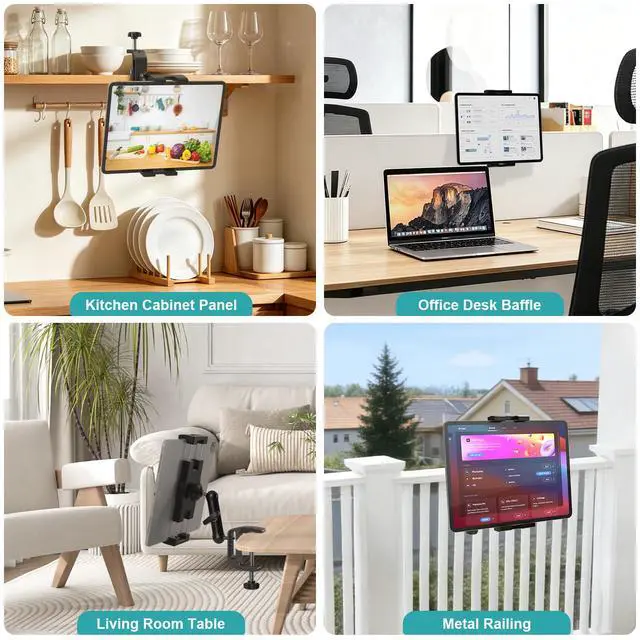 Alt view image 6 of 7 - Under Cabinet Tablet Mount, Kitchen Tablet Holder iPad Mount for Desk/Table/Board/Chair,Compatible with 4.7~12.9" iPad/Nexus/LG G Pads/e-Reader/Switch/iPhone,360° Adjustable Aluminum Alloy Arm Stand