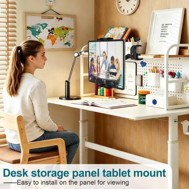 Alt view image 4 of 7 - Under Cabinet Tablet Mount, Kitchen Tablet Holder iPad Mount for Desk/Table/Board/Chair,Compatible with 4.7~12.9" iPad/Nexus/LG G Pads/e-Reader/Switch/iPhone,360° Adjustable Aluminum Alloy Arm Stand
