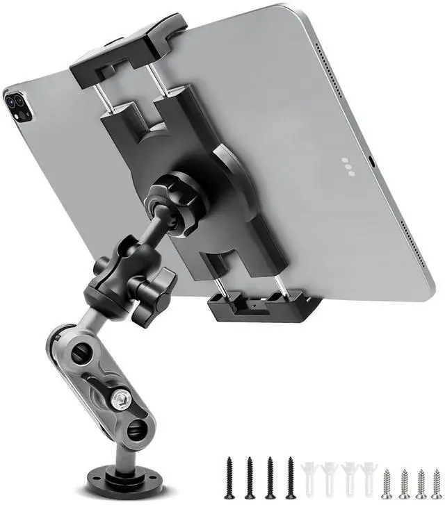 Main image of Aluminum Heavy Duty Drill Base Tablet Holder Car Mount Dashboard, 360° Adjustable 2-Stage Stand for 4.7-12.9" iPad Pro/Air/Mini/Galaxy Tab, for Car Truck Wall Desk Commercial Vehicle