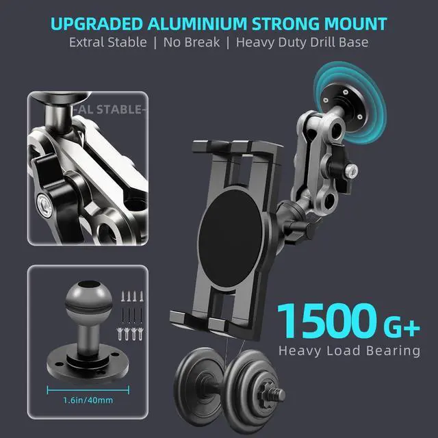 Alt view image 6 of 7 - Aluminum Heavy Duty Drill Base Tablet Holder Car Mount Dashboard, 360° Adjustable 2-Stage Stand for 4.7-12.9" iPad Pro/Air/Mini/Galaxy Tab, for Car Truck Wall Desk Commercial Vehicle