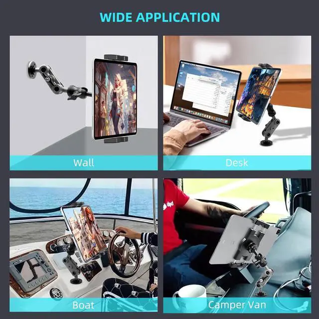 Alt view image 5 of 7 - Aluminum Heavy Duty Drill Base Tablet Holder Car Mount Dashboard, 360° Adjustable 2-Stage Stand for 4.7-12.9" iPad Pro/Air/Mini/Galaxy Tab, for Car Truck Wall Desk Commercial Vehicle