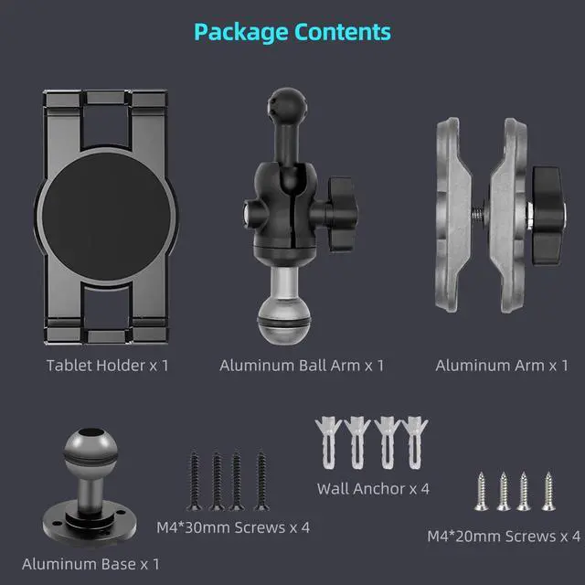 Alt view image 7 of 7 - Aluminum Heavy Duty Drill Base Tablet Holder Car Mount Dashboard, 360° Adjustable 2-Stage Stand for 4.7-12.9" iPad Pro/Air/Mini/Galaxy Tab, for Car Truck Wall Desk Commercial Vehicle