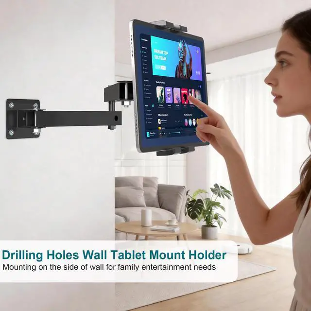 Alt view image 4 of 7 - Foldable Wall Mount iPad Holder Tablet Mount Stand,360° Adjustable Tablet Holder,2-Stage Extendable Articulating Aluminum Alloy Arm,Compatible with 4.7~12.9" iPad/Nexus/e-Reader/Switch/iPhone