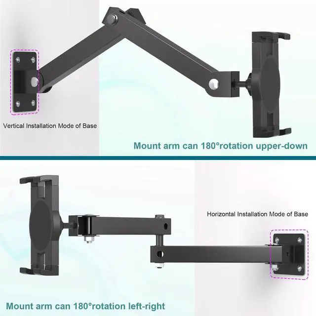 Alt view image 5 of 7 - Foldable Wall Mount iPad Holder Tablet Mount Stand,360° Adjustable Tablet Holder,2-Stage Extendable Articulating Aluminum Alloy Arm,Compatible with 4.7~12.9" iPad/Nexus/e-Reader/Switch/iPhone
