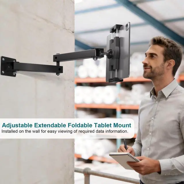 Alt view image 6 of 7 - Foldable Wall Mount iPad Holder Tablet Mount Stand,360° Adjustable Tablet Holder,2-Stage Extendable Articulating Aluminum Alloy Arm,Compatible with 4.7~12.9" iPad/Nexus/e-Reader/Switch/iPhone