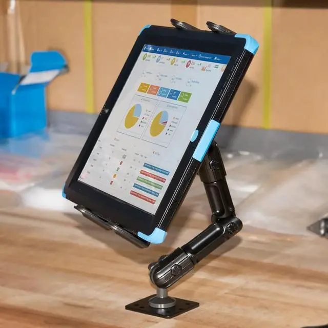 Alt view image 2 of 7 - Mounts - Heavy-Duty Tablet Mount | Secure Drill Base for Cars, Walls, and Tables | Adjustable Arm Ensures Perfect Positioning | Universal Tablet Stand and Holder | Great for iPad Wall Mount