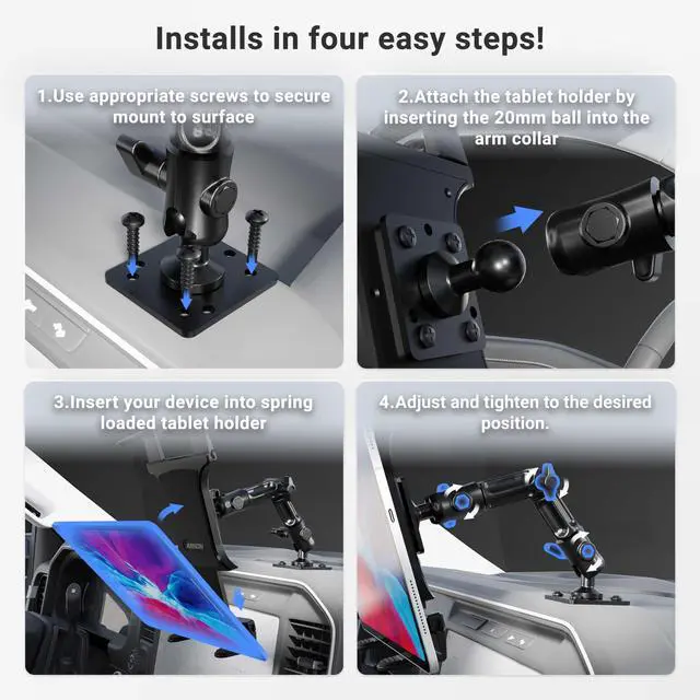 Alt view image 5 of 7 - Mounts - Heavy-Duty Tablet Mount | Secure Drill Base for Cars, Walls, and Tables | Adjustable Arm Ensures Perfect Positioning | Universal Tablet Stand and Holder | Great for iPad Wall Mount
