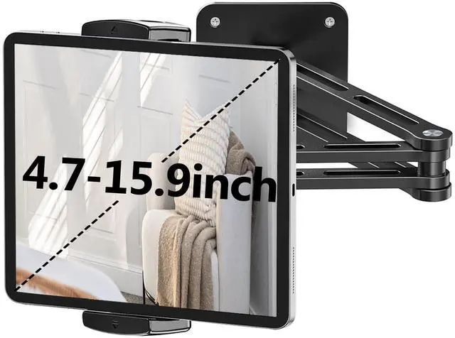 Main image of iPad Wall Mount Holder, Heavy Duty Aluminium Extendable Tablet Wall Mount 360°Rotating Base Adjustable Foldable for Kitchen, Gym, Fits iPad Pro Air Mini, Galaxy Tab, 4.7-13" Phones & Tablets