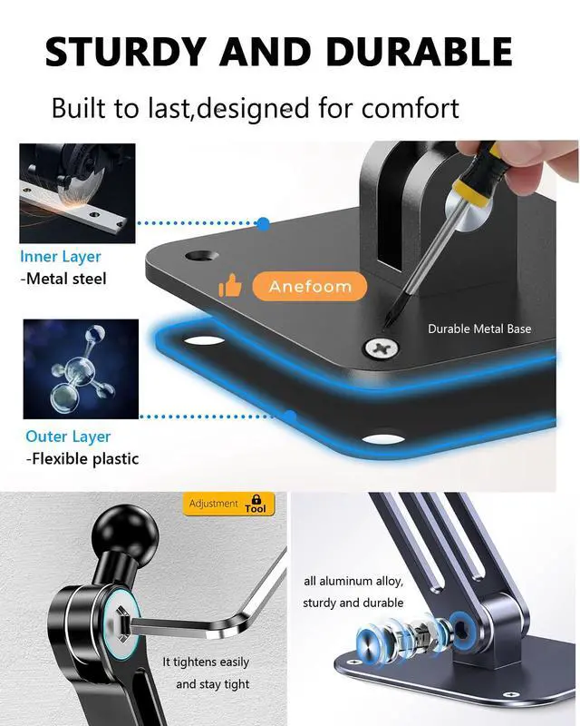 Alt view image 3 of 7 - iPad Wall Mount Holder, Heavy Duty Aluminium Extendable Tablet Wall Mount 360°Rotating Base Adjustable Foldable for Kitchen, Gym, Fits iPad Pro Air Mini, Galaxy Tab, 4.7-13" Phones & Tablets