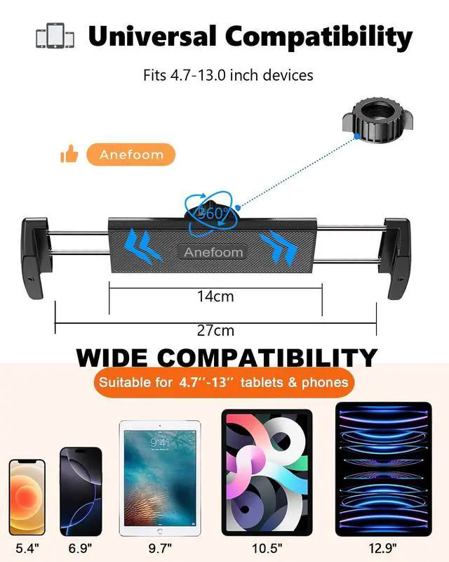 Alt view image 5 of 7 - iPad Wall Mount Holder, Heavy Duty Aluminium Extendable Tablet Wall Mount 360°Rotating Base Adjustable Foldable for Kitchen, Gym, Fits iPad Pro Air Mini, Galaxy Tab, 4.7-13" Phones & Tablets