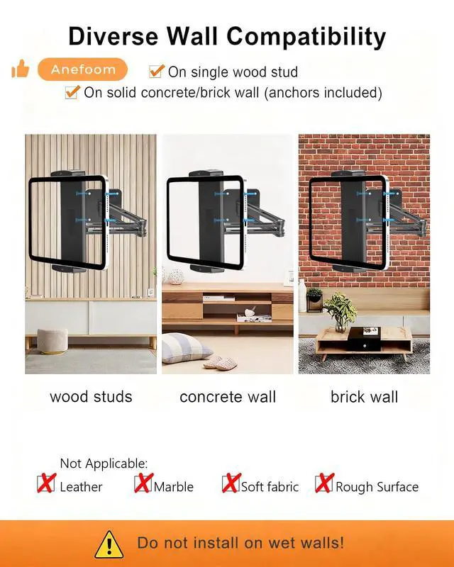 Alt view image 7 of 7 - iPad Wall Mount Holder, Heavy Duty Aluminium Extendable Tablet Wall Mount 360°Rotating Base Adjustable Foldable for Kitchen, Gym, Fits iPad Pro Air Mini, Galaxy Tab, 4.7-13" Phones & Tablets