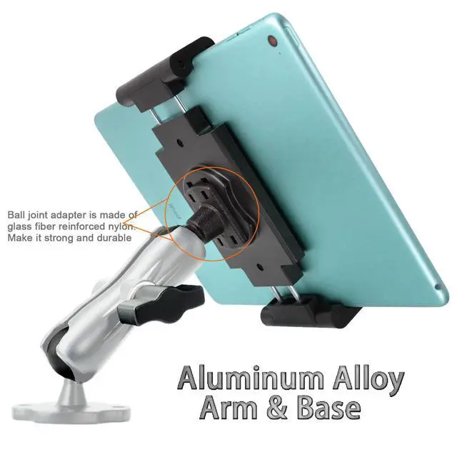 Alt view image 2 of 7 - Aluminum Arm Heavy Duty Tablet Mount Drill Base - for 6.5"-12.9" Tablet iPad Pro/Mini, iPad Holder for Truck, Car,Dashboard,Desk,Wall-Swivel with 1 inch/25mm Ball Joint