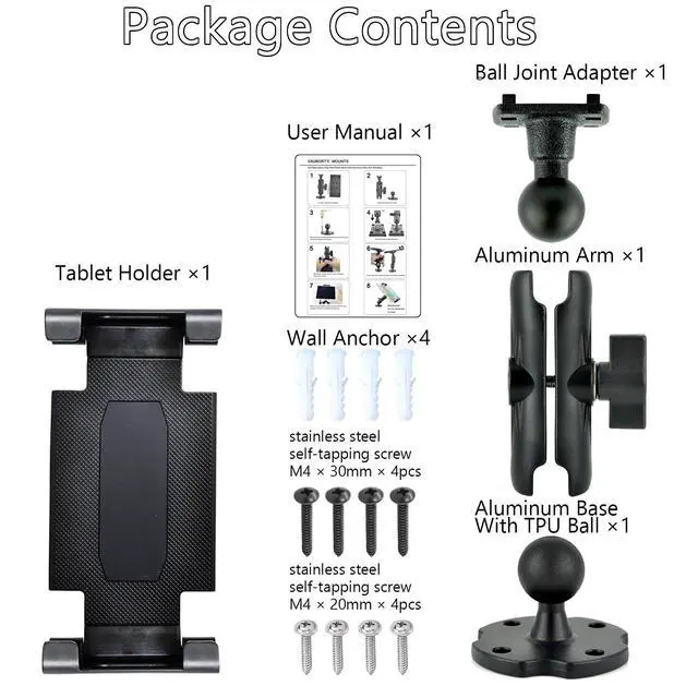 Alt view image 4 of 7 - Aluminum Arm Heavy Duty Tablet Mount Drill Base - for 6.5"-12.9" Tablet iPad Pro/Mini, iPad Holder for Truck, Car,Dashboard,Desk,Wall-Swivel with 1 inch/25mm Ball Joint