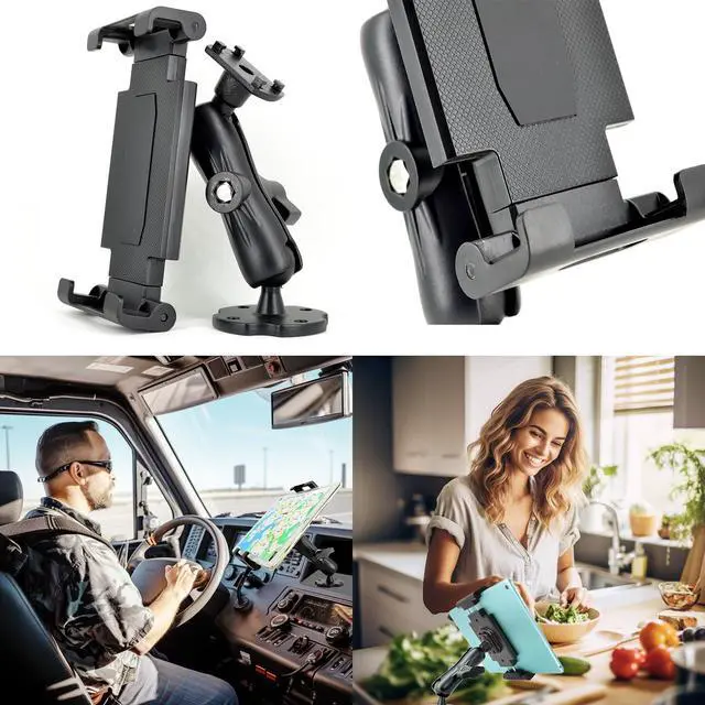 Alt view image 3 of 7 - Aluminum Arm Heavy Duty Tablet Mount Drill Base - for 6.5"-12.9" Tablet iPad Pro/Mini, iPad Holder for Truck, Car,Dashboard,Desk,Wall-Swivel with 1 inch/25mm Ball Joint