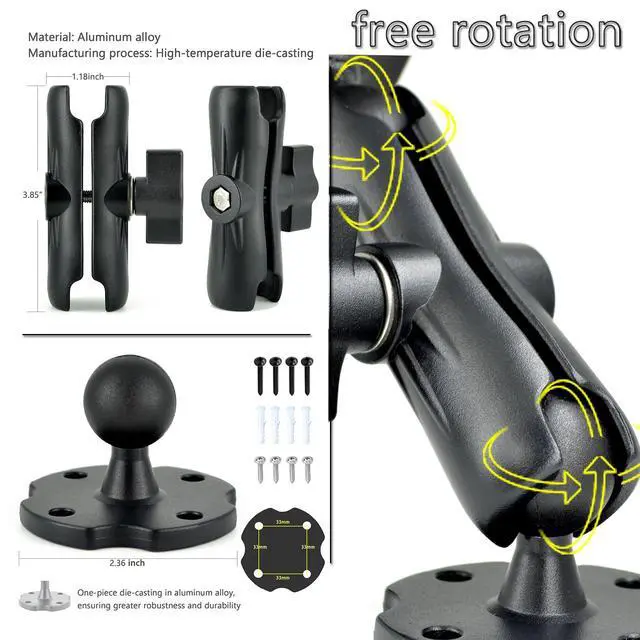 Alt view image 7 of 7 - Aluminum Arm Heavy Duty Tablet Mount Drill Base - for 6.5"-12.9" Tablet iPad Pro/Mini, iPad Holder for Truck, Car,Dashboard,Desk,Wall-Swivel with 1 inch/25mm Ball Joint