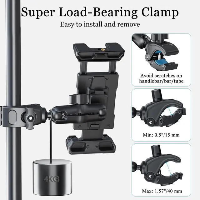 Alt view image 5 of 7 - Tablet Mic Stand Holder for iPad Treadmill Handlebar Clamp, Mount for Spin Bike Microphone Peloton Stroller, Fit 5-13 iPad Pro 12.9 Air Mini, Galaxy Tab, iPhone, Fire HD 10