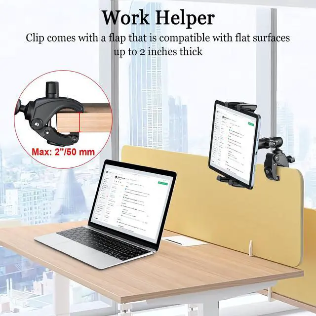 Alt view image 6 of 7 - Tablet Mic Stand Holder for iPad Treadmill Handlebar Clamp, Mount for Spin Bike Microphone Peloton Stroller, Fit 5-13 iPad Pro 12.9 Air Mini, Galaxy Tab, iPhone, Fire HD 10