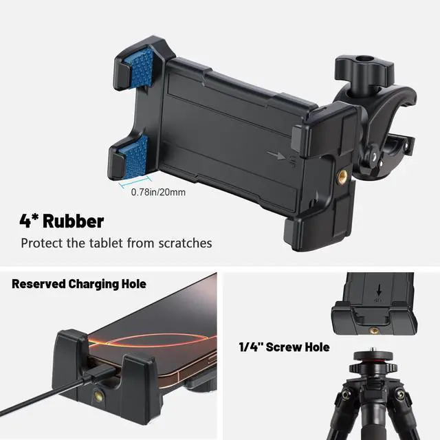 Alt view image 7 of 7 - Tablet Mic Stand Holder for iPad Treadmill Handlebar Clamp, Mount for Spin Bike Microphone Peloton Stroller, Fit 5-13 iPad Pro 12.9 Air Mini, Galaxy Tab, iPhone, Fire HD 10