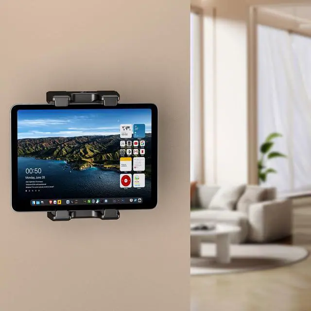 Alt view image 2 of 6 - Universal Tablet Wall Mount Holder for 4.7-13 inch Tablet Smartphone eReader, 360° Adjustment Compatible with iPad, iPhone, Kindle Fire HD, Galaxy Tab, Switch, Drilled Screw Mounting