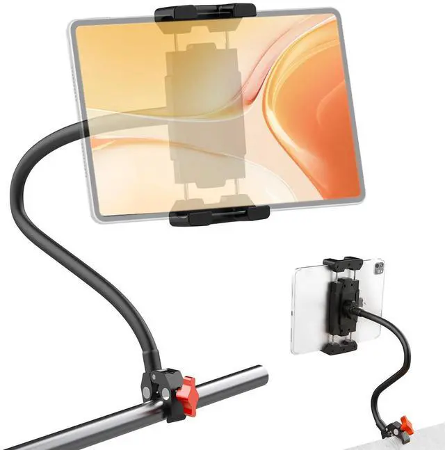 Main image of Gooseneck Tablet Holder, 19.69" Metal Crab Clamp iPad/iPhone Mount for Stroller/Treadmill/Golf Cart/Boat/Mic Stand/Gym Bicycle Handlebar Clamp/Desk, Compatible with 4-13" iPad Pro/Air/Mini/E-book