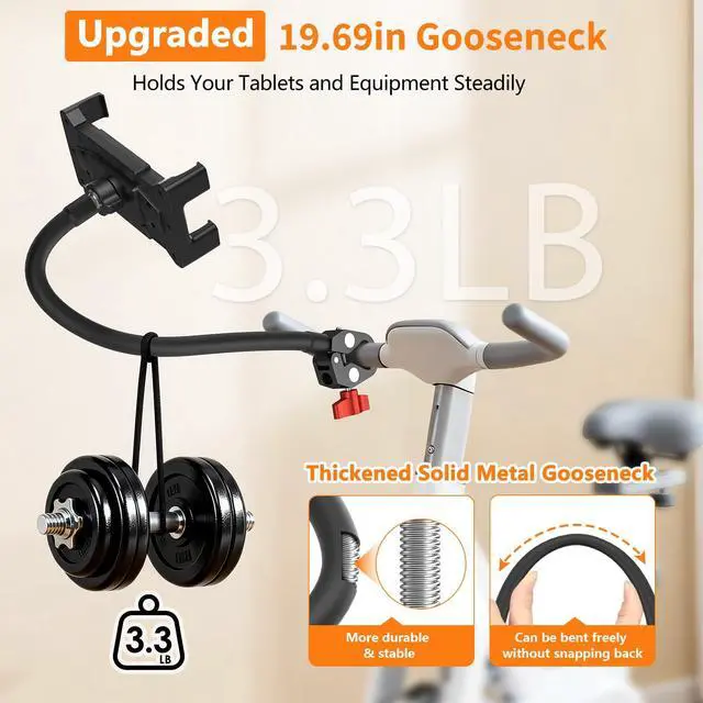 Alt view image 5 of 7 - Gooseneck Tablet Holder, 19.69" Metal Crab Clamp iPad/iPhone Mount for Stroller/Treadmill/Golf Cart/Boat/Mic Stand/Gym Bicycle Handlebar Clamp/Desk, Compatible with 4-13" iPad Pro/Air/Mini/E-book