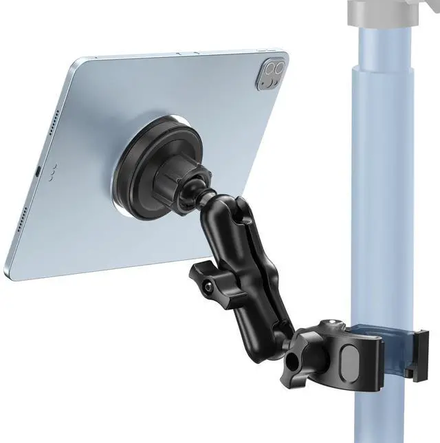 Main image of Magnetic Tablet Holder for Mic Stand,360° Adjustable Microphone Music Stand Phone Holder Mount,Tablet Mount Clamp for Peloton Bike,Treadmill, Stroller, Cabinet, Fits MagSafe, All Tablets,Phones