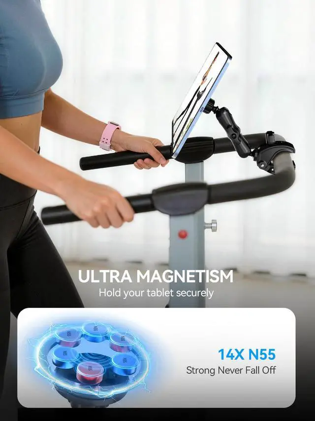 Alt view image 3 of 7 - Magnetic Tablet Holder for Mic Stand,360° Adjustable Microphone Music Stand Phone Holder Mount,Tablet Mount Clamp for Peloton Bike,Treadmill, Stroller, Cabinet, Fits MagSafe, All Tablets,Phones