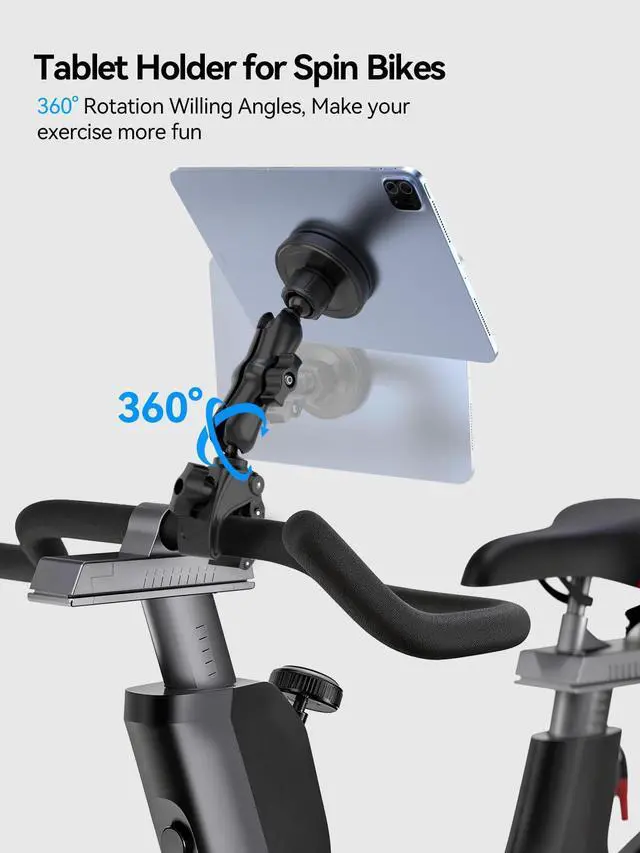 Alt view image 6 of 7 - Magnetic Tablet Holder for Mic Stand,360° Adjustable Microphone Music Stand Phone Holder Mount,Tablet Mount Clamp for Peloton Bike,Treadmill, Stroller, Cabinet, Fits MagSafe, All Tablets,Phones