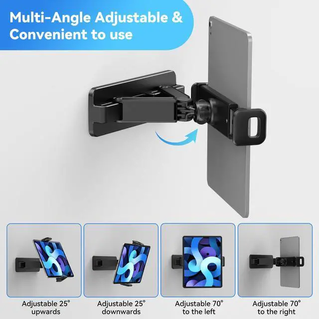 Alt view image 2 of 7 - Tablet Wall Mount Holder, 360° Rotation Adjustable and Foldable ipad Wall Mount, Tablet Wall Holder Damage-Free for 4.7-12.9 inch Pad, Smartphone, eReader, for Kitchen, Bedroom