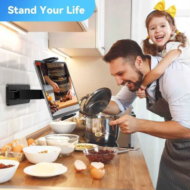 Alt view image 7 of 7 - Tablet Wall Mount Holder, 360° Rotation Adjustable and Foldable ipad Wall Mount, Tablet Wall Holder Damage-Free for 4.7-12.9 inch Pad, Smartphone, eReader, for Kitchen, Bedroom