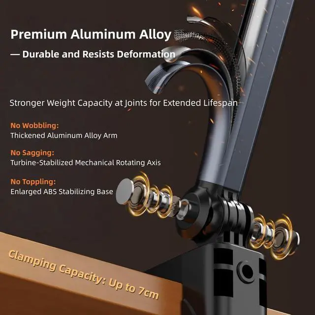 Alt view image 7 of 7 - Aluminum Foldable Arm Tablet Stand, 360° Rotatable Phone Holder iPad Stand, Adjustable Tablet Mount for 4.7"-15.6" iPad, iPhone, Galaxy Tab, Compatible with Desk Bedside Kitchen, Gray