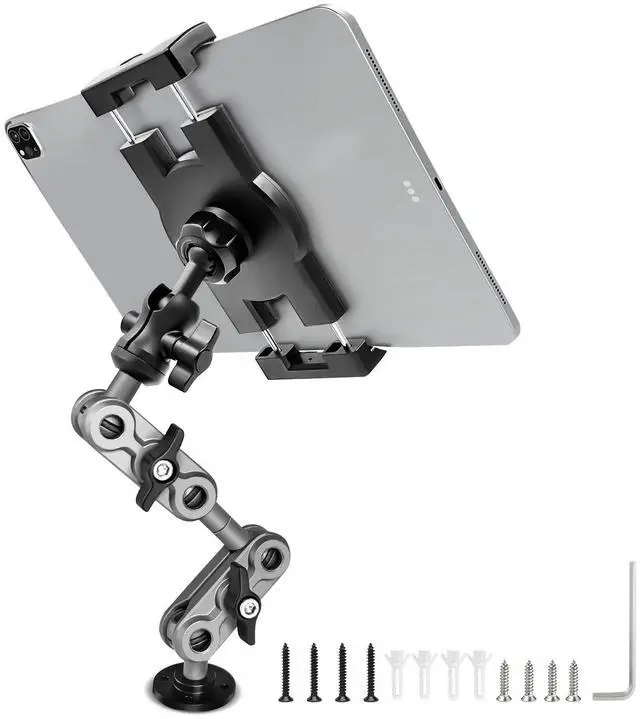 Main image of Aluminum Heavy Duty Drill Base Tablet Holder Car Mount Dashboard, 14.2 Long 360°3-Stage Metal Stand Bracket for 4.7-12.9" iPad Pro/Air/Mini/Galaxy Tab, for Car Auto Truck Wall Desk