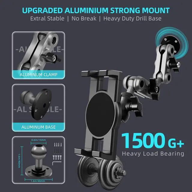 Alt view image 5 of 7 - Aluminum Heavy Duty Drill Base Tablet Holder Car Mount Dashboard, 14.2 Long 360°3-Stage Metal Stand Bracket for 4.7-12.9" iPad Pro/Air/Mini/Galaxy Tab, for Car Auto Truck Wall Desk