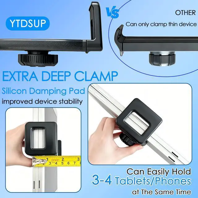 Alt view image 2 of 7 - Enlarge Tablet Clamp With Depth of 40mm/1.57", Depth Mount Clips for Thick Case, Deepen Tablet Stand Holder Fit 17mm Ball Joint, for Most Tablets & Phones & More Ultra-Thick Device (Upgraded-1)