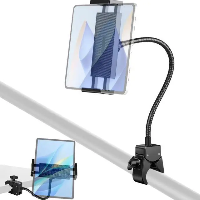 Main image of Gooseneck Tablet Holder, Clamp on Ipad Stand Floor & Tripod