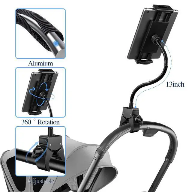 Alt view image 3 of 7 - Gooseneck Tablet Holder, Clamp on Ipad Stand Floor & Tripod