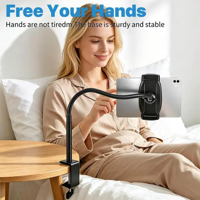 Alt view image 2 of 7 - Tablet Stand Holder for Desk, Gooseneck iPad Holder Clamp Mount, 360° Adjustable Arm Mount for iPad mini/Air/ProKindle Fire, Galaxy Tabs, All 4.7"-13.5" Tablets, for Work Meetings, Video, Kitchen
