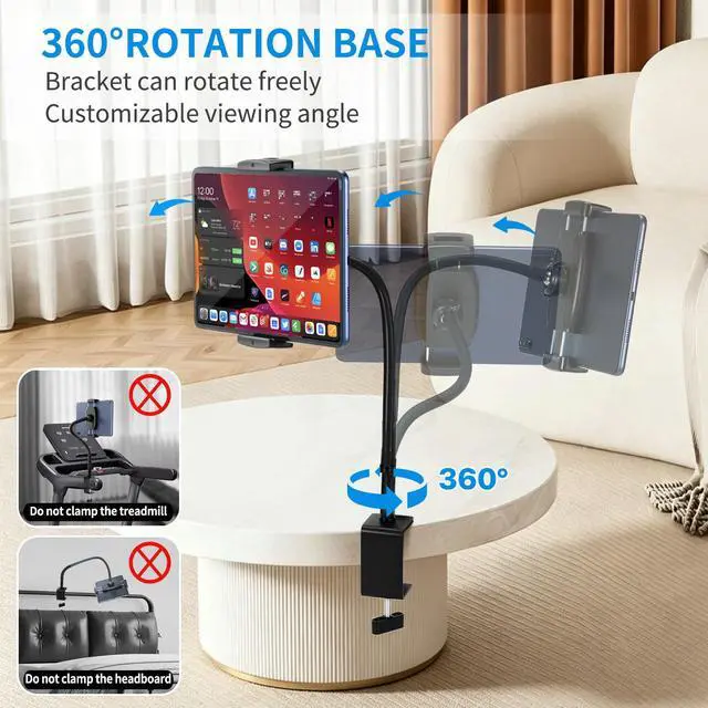Alt view image 4 of 7 - Tablet Stand Holder for Desk, Gooseneck iPad Holder Clamp Mount, 360° Adjustable Arm Mount for iPad mini/Air/ProKindle Fire, Galaxy Tabs, All 4.7"-13.5" Tablets, for Work Meetings, Video, Kitchen