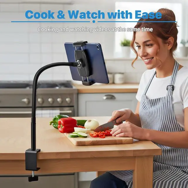 Alt view image 7 of 7 - Tablet Stand Holder for Desk, Gooseneck iPad Holder Clamp Mount, 360° Adjustable Arm Mount for iPad mini/Air/ProKindle Fire, Galaxy Tabs, All 4.7"-13.5" Tablets, for Work Meetings, Video, Kitchen