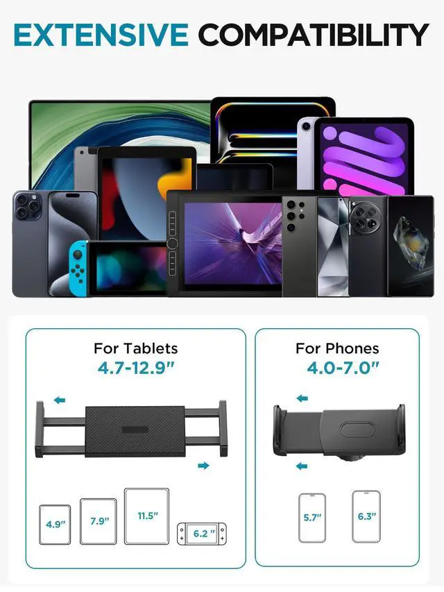Alt view image 3 of 5 - Tablet Holder for Bed, Overhead Tablet Stand Phone Holder Tablet Mount for Desk 2 Clamps with Swivel Ball Head for iPad Kindle Switch Graphics Tablets 4-13" Devices
