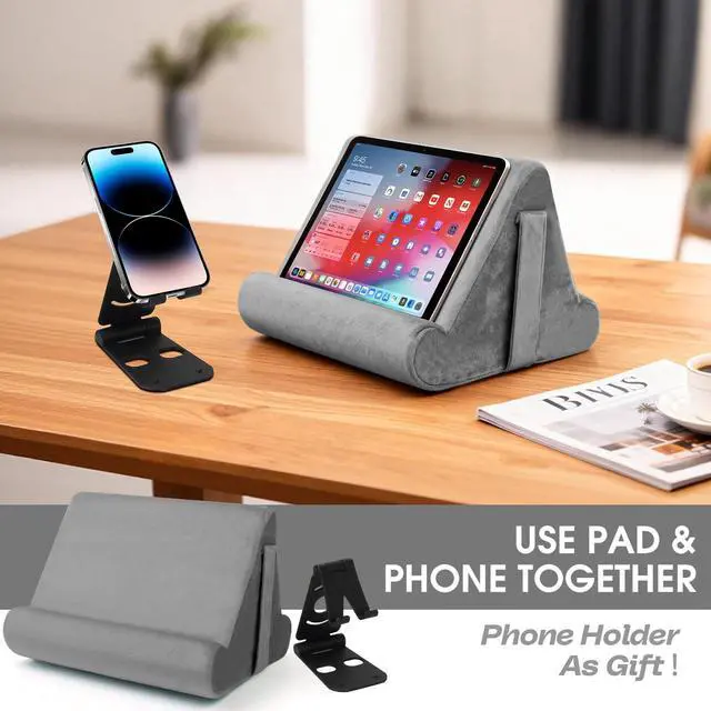 Alt view image 2 of 7 - Multi-Angle Tablet Stand with Soft Pad and Net Pocket - Universal Lazy Holder for Lap, Knee, Sofa and Bed(Grey)