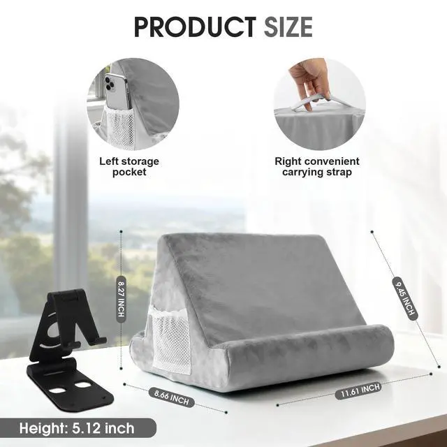 Alt view image 3 of 7 - Multi-Angle Tablet Stand with Soft Pad and Net Pocket - Universal Lazy Holder for Lap, Knee, Sofa and Bed(Grey)