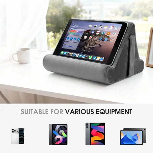 Alt view image 4 of 7 - Multi-Angle Tablet Stand with Soft Pad and Net Pocket - Universal Lazy Holder for Lap, Knee, Sofa and Bed(Grey)