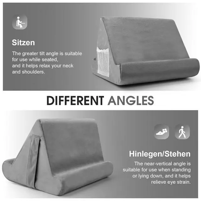 Alt view image 5 of 7 - Multi-Angle Tablet Stand with Soft Pad and Net Pocket - Universal Lazy Holder for Lap, Knee, Sofa and Bed(Grey)