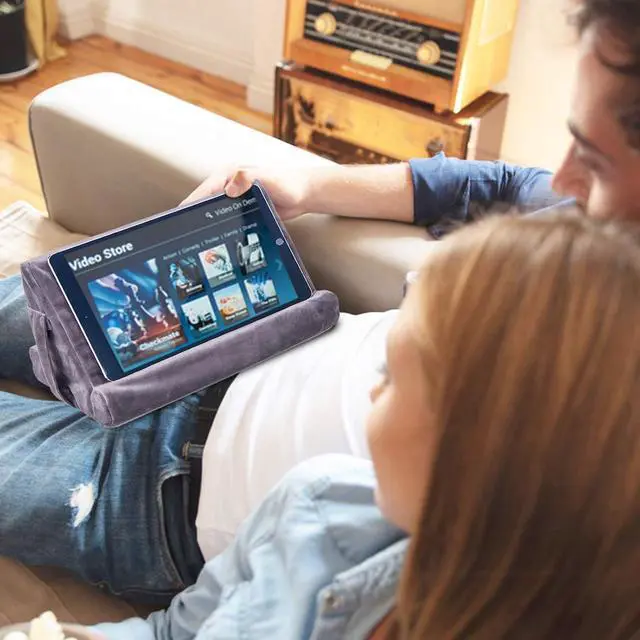 Alt view image 7 of 7 - Multi-Angle Tablet Stand with Soft Pad and Net Pocket - Universal Lazy Holder for Lap, Knee, Sofa and Bed(Grey)