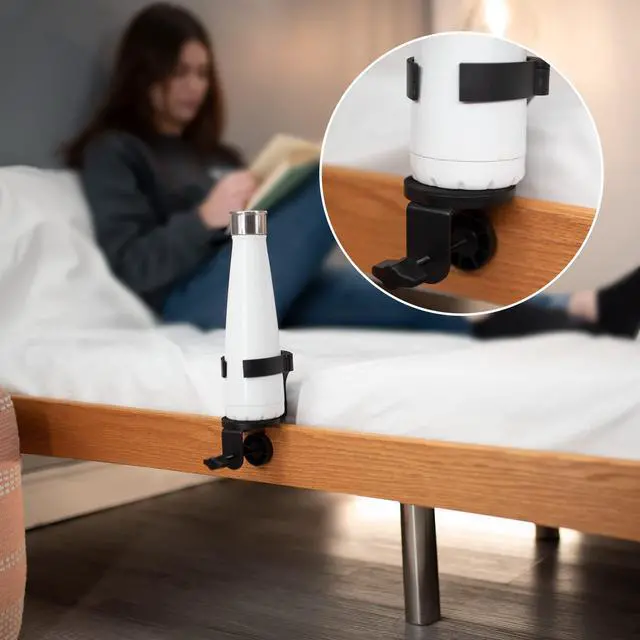 Alt view image 4 of 7 - Clamp-on Desk and Bed Cup Holder, No Spill Adjustable Drink Mount, Support for Hydro Flasks, Coffee Mugs, Easy to Install, Horizontal or Vertical Surface Mounting, Black, Mount-CUP1