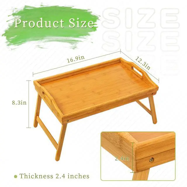 Alt view image 7 of 7 - 2 Pack Bed Tray Table Breakfast Trays Serving Bamboo Laptap with Floding Legs Handles and Phone Holders