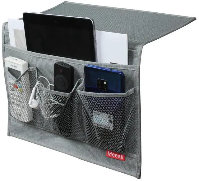 Main image of Bedside Storage Organizer with Pockets, Bedside Caddy, Table Cabinet Storage Organizer, TV Remote Control, Phones, Magazines, Tablets, Accessories, Grey