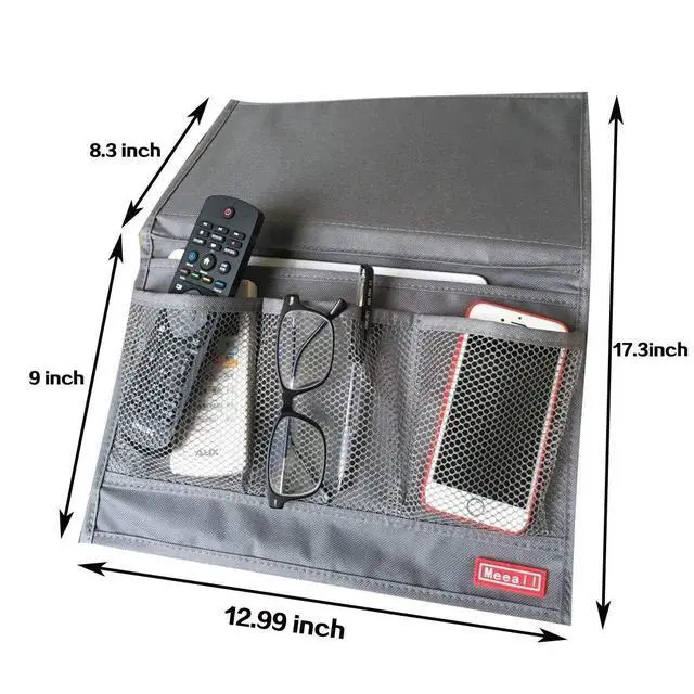 Alt view image 3 of 6 - Bedside Storage Organizer with Pockets, Bedside Caddy, Table Cabinet Storage Organizer, TV Remote Control, Phones, Magazines, Tablets, Accessories, Grey